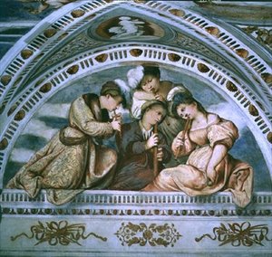Das Konzert: Blasinstrumente, Lunette von Girolamo Romanino