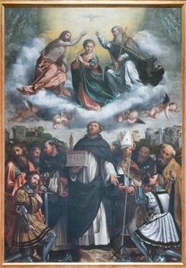 Die Krönung der Jungfrau und des heiligen Dominikus von Girolamo Romanino