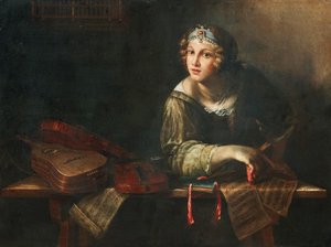 Allegorische Darstellung mit Musikinstrumenten und Noten, zweite Hälfte des 17. Jahrhunderts
