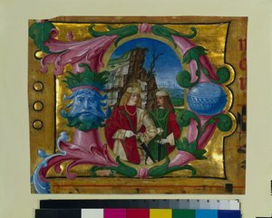 Historisierte Initiale (D) aus einem Chorbuch: Zwei Märtyrerheilige