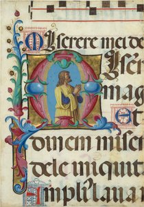 Manuskriptillumination mit David im Gebet in einem Initial M, aus einem Psalter, 1501-2 von Girolamo dai Libri