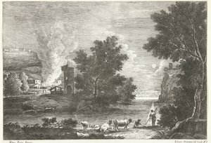 Landschaft bei Mondlicht mit Brand von Giuliano Giampiccoli