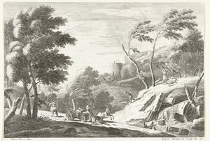 Landschaft mit Gewitter und erschrockenen Tieren bei einem kleinen Wasserfall von Giuliano Giampiccoli