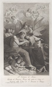 Christus gibt die heilige Hostie der knienden Heiligen Katharina von Siena...