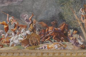 Detail einer Schlacht, das Trojanische Pferd, Kammer von Troja (Sala di Troia)