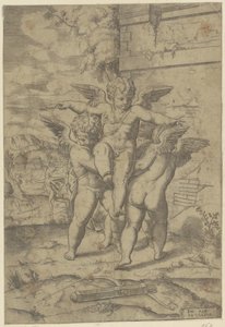 Amor und drei Putti von Giulio Bonasone (attributed to)