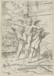 Amor und drei Putti von Giulio Bonasone (attributed to)