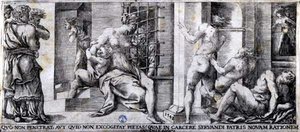 Römische Wohltätigkeit (Stich) von Giulio Bonasone