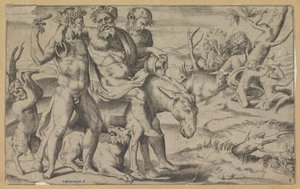 Silenus reitet auf einem Esel von Giulio Bonasone