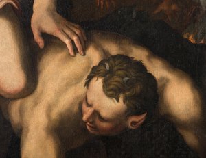 Nordquerhaus, Altar des Erzengels Michael, Erzengel Michael tötet das Böse, Giulio Campi 1566, Detail von Giulio Campi