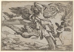 Luft, dargestellt von Iris, die auf ihrem Regenbogen ruht, begleitet von einem geflügelten Putto von Giulio Carpioni