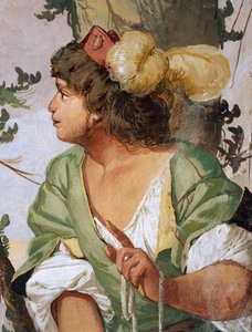 Hirte Sylvius verwundet versehentlich die Nymphe Dorinda und verliebt sich in sie, Fresko von Giulio Carpioni, inspiriert vom Schäferspiel Der treue Hirte, von Giovanni Battista Guarini, Villa Caldogno, Caldogno, Venetien