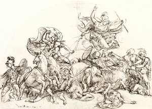 Diomedes, verwundet von Pandarus, wird von Pallas Athene getröstet