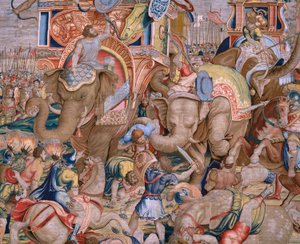 Flämischer Wandteppich. Serie Die Taten des Scipio. Die Schlacht bei Zama. Zeichner Giulio Romano. Atelier von Balthasar van Vlierden (?), Brüssel. 1523-1532. (Detail)