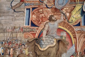Flämischer Wandteppich. Serie Die Taten des Scipio. Die Schlacht bei Zama. Zeichner Giulio Romano. Atelier von Balthasar van Vlierden (?), Brüssel. 1523-1532. (Detail) von Giulio Romano