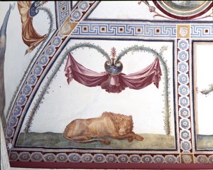 Die Camera con Fregio di Amorini (Detail eines schlafenden Löwen) von Giulio Romano