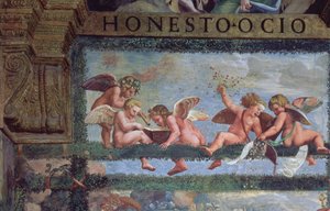Das rustikale Bankett: Putti machen Musik (Detail)