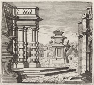 Architektonische Fantasie mit Portalen und Denkmälern von Giuseppe Antonio Landi