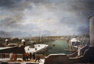 Ansicht des Hafens von Genua im Schnee von Giuseppe Bacigalupo