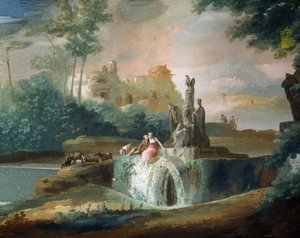 Galante Szene von Hirten in einer imaginären Landschaft von Giuseppe Bernardino Bison