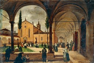 Der Kreuzgang von St. Bernardino, von Giuseppe Canella, Öl auf Leinwand von Giuseppe Canella