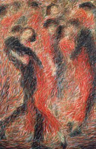 Tango, Frau in Rot tanzend, Fantasie eines tanzenden Paares von Giuseppe Cominetti