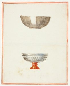 Zwei geriffelte Schalen, eine auf Sockel von Giuseppe Grisoni