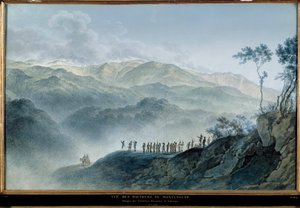 Ansicht der Höhen von Montenotte - Generäle Massena und Laharp beobachten den Angriff, 12. April