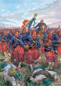 Italienfeldzug von 1859 (Zweiter Italienischer Unabhängigkeitskrieg): der Angriff der Zuaven der französischen Armee von Napoleon III. während der Schlacht von Solferino am 24.06.1859 - Zweiter Italienischer Unabhängigkeitskrieg (Französisch-Österreichisch von Giuseppe Rava