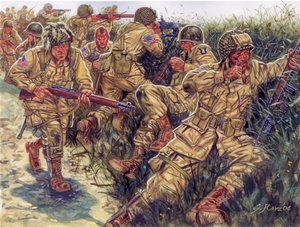 Zweiter Weltkrieg: 101. Luftlandedivision (101. US-Luftlandedivision) mit dem Spitznamen Screaming Eagles - Illustration von Giuseppe Rava von Giuseppe Rava