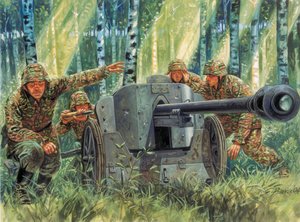Zweiter Weltkrieg: Panzerabwehrkanone 38 oder Pak 38, deutsche Panzerabwehrkanone - Illustration von Giuseppe Rava von Giuseppe Rava