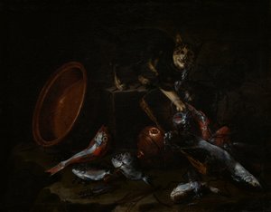 Eine Katze stiehlt Fisch