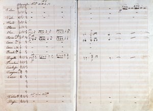 Doppelseite der Originalpartitur der Oper Macbeth von Giuseppe Verdi