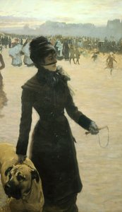 Rückkehr aus dem Bois de Boulogne, Dame mit Hund