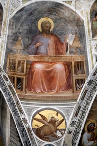 Das Baptisterium von Padua. Deckenfresken 14. Jahrhundert von Giusto de Menabuoi. Der Apostel Lukas. Padua. Italien. von Giusto di Giovanni de