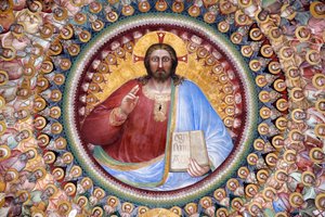 Das Baptisterium von Padua. Deckenfresken 14. Jahrhundert von Giusto de Menabuoi. Das Paradies. Christus mit Engeln, Patriarchen, Propheten und Heiligen. (Detail) Padua. Italien. von Giusto di Giovanni de