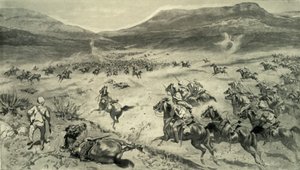Der letzte Widerstand der Buren vor Kimberley - Angriff der britischen Kavallerie, 1900 von Godfrey Douglas Giles