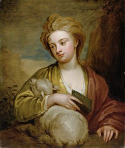 Porträt einer Frau als St. Agnes, traditionell identifiziert als Catherine Voss, um 1705-10 von Godfrey Kneller