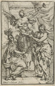 Minerva, Herkules und Ruhm mit Wappenschild von Godfried Maes