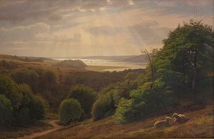 Aussicht von Vesterskov bei Mariager; im Hintergrund der Fjord