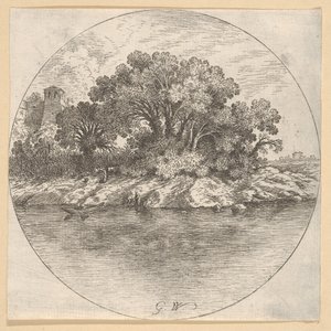 Landschaft mit Bäumen am Wasser