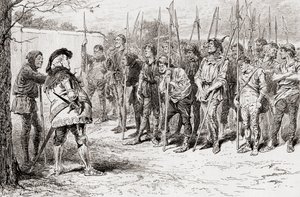 Szene aus William Shakespeares Stück König Heinrich IV., Teil 1, Akt IV, Szene 2, Falstaffs zerlumpte Regiment, aus Die Werke von William Shakespeare, veröffentlicht 1896 von Gordon Frederick Browne