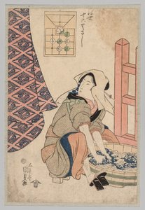 Sitzende Frau wäscht Kleidung in einem Holzzuber, 1786-1864 von Gototei Kunisada