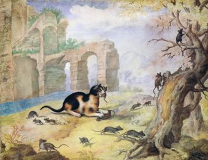 Katze tötet Mäuse in einer Landschaft