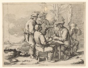 Fünf Bauern am Tisch im Freien von Gottlieb Friedrich Riedel