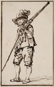 Ein stehender Soldat mit einer Muskete über der Schulter von Govert Flinck