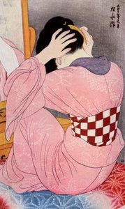 Eine japanische Frau frisiert ihr Haar, 1920er-1930