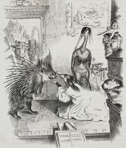 Hund und Stachelschwein, Karikatur von Jean-Jacques Grandville, Lithographie von Giovanni Mariani aus Poliorama Pittoresco, Nr. 38, 30. April von Grandville