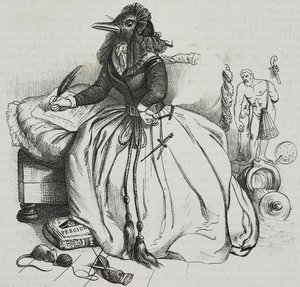 Gelehrte Frau, Karikatur von Jean-Jacques Grandville, Lithographie von Giovanni Mariani aus Poliorama Pittoresco, Nr. 18, 11. Dezember von Grandville