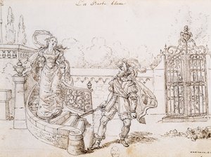 Blaubart, Illustration zum Märchen von Charles Perrault (1628-1703), Gravur von Grandville (1803-1847)